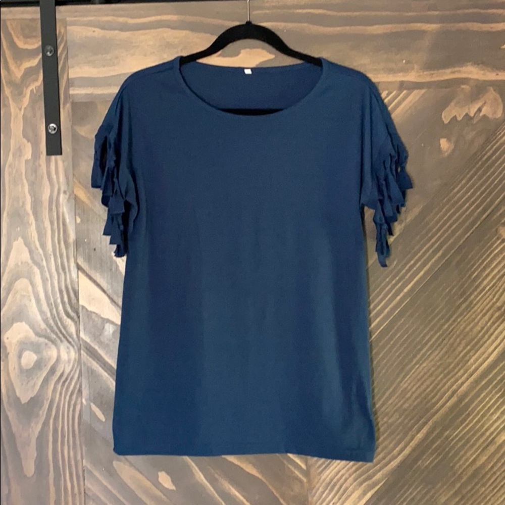 Navy blue fringe tee